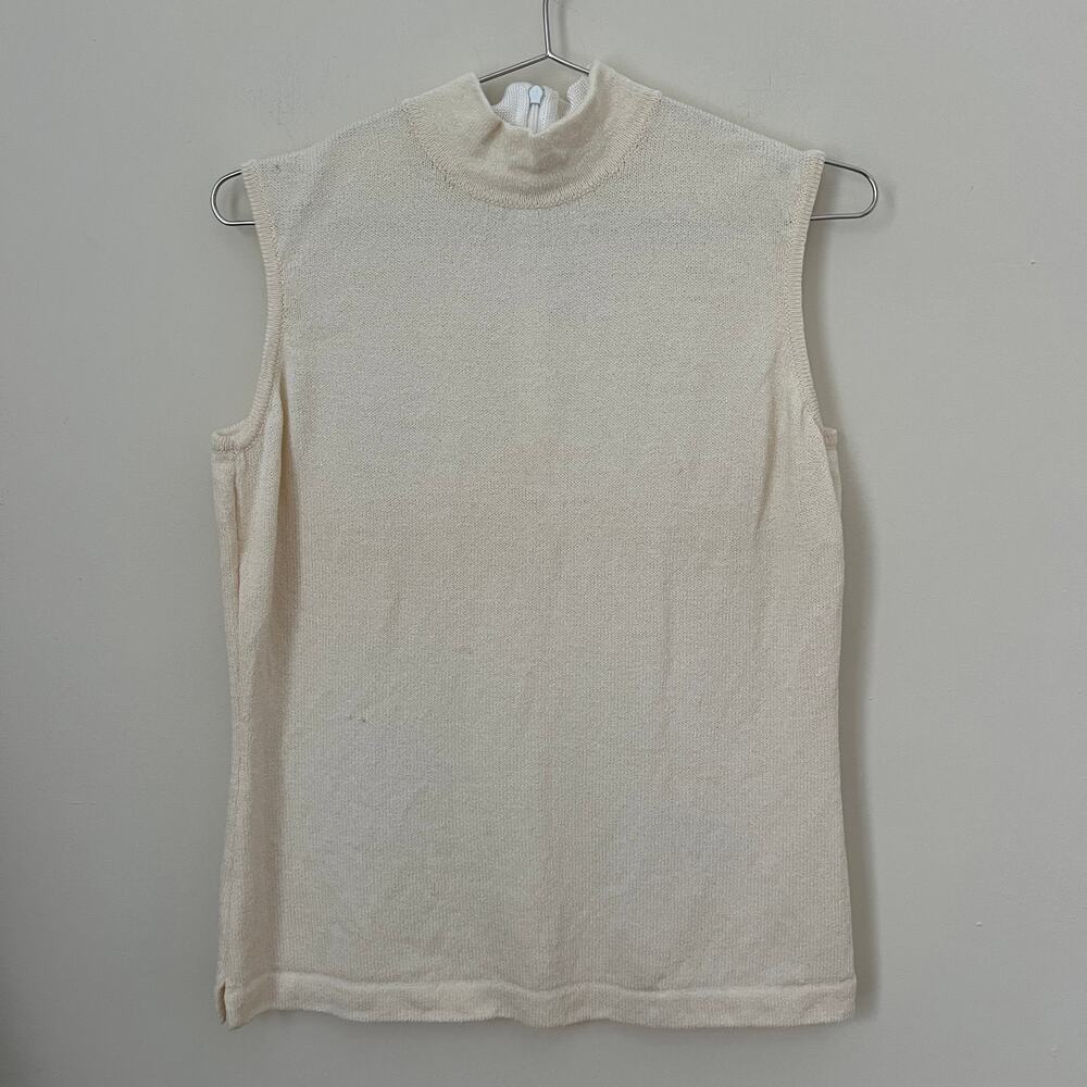 St. John Basics Cream Mock Neck Sleeveless Knit Sweater Top Size 8